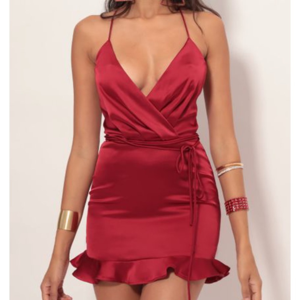 LUCY IN THE SKY Satin Dress- Deep Red